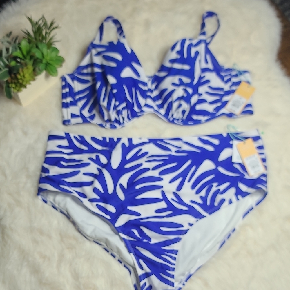 Kona S Blue & White Printed Two-Piece Bikini